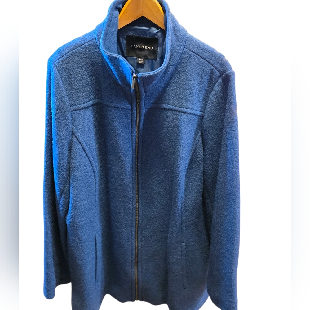 20W Lands' End Blue Wool Zippered Jacket, Like New